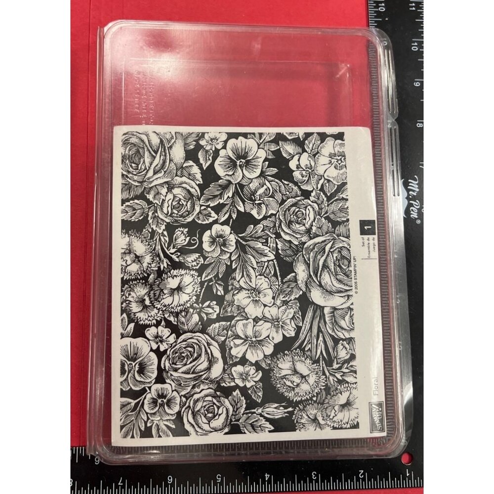 NEW Rubber Stamp With Floral Design Large Wood Block By Stampin Up! 7" X 5"